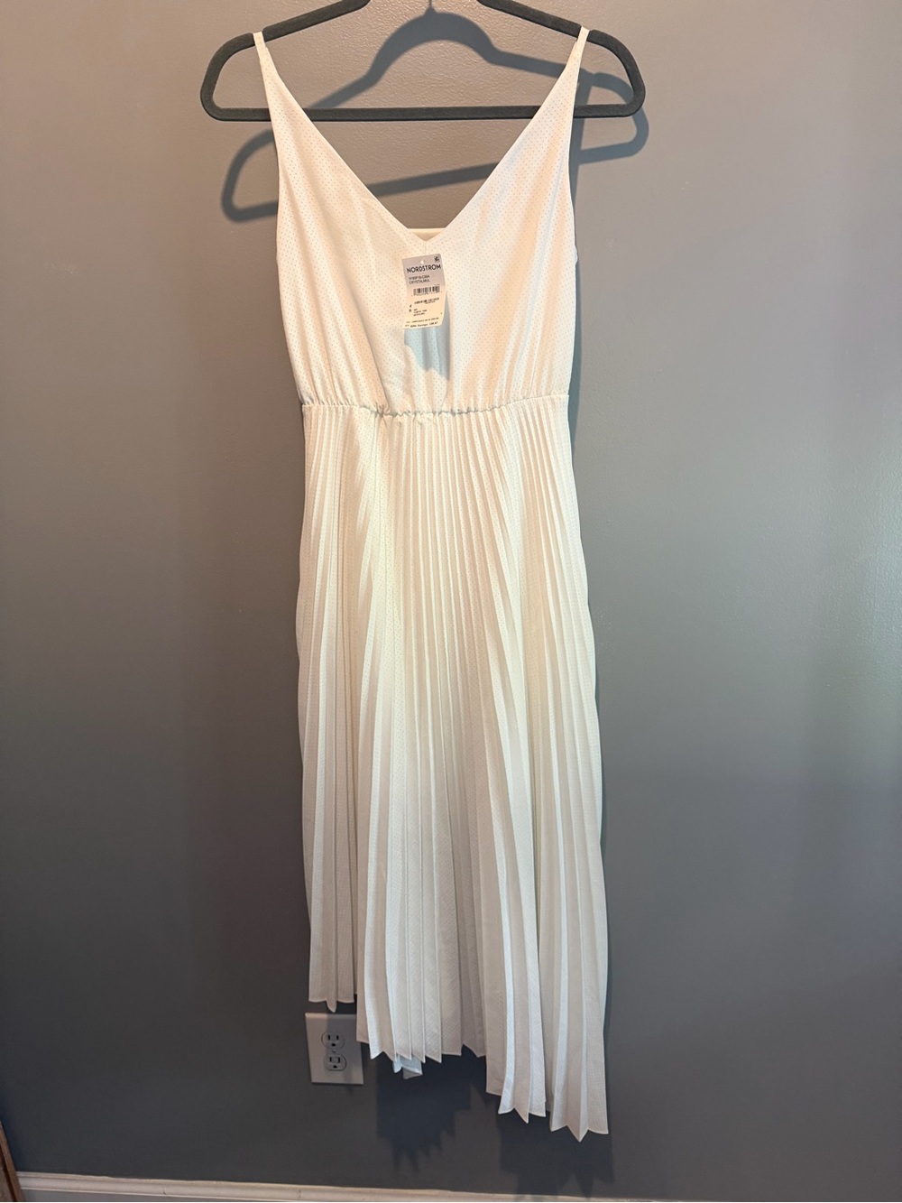 All Saints Ivory Pleated V-Neck Midi Dress